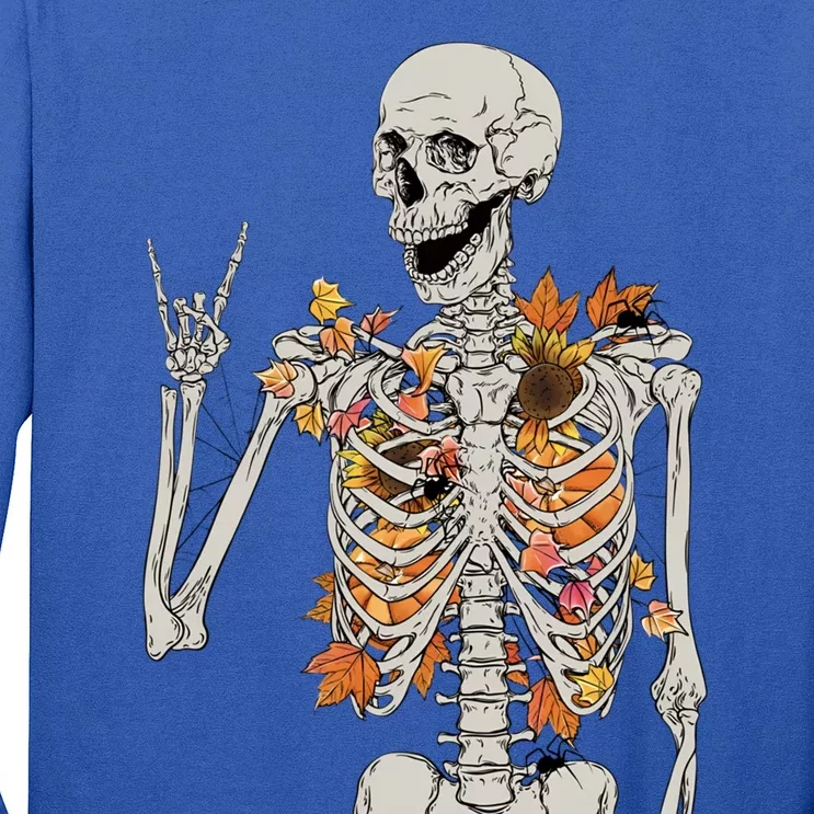 Retro Funny Fall Skeleton Autumn Leaves Peace Halloween Fall Great Gift Long Sleeve Shirt