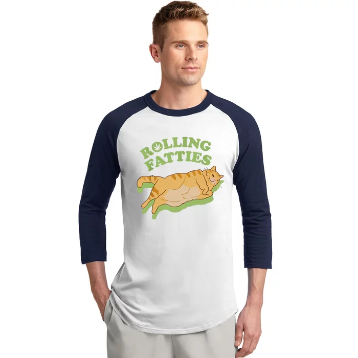 Rolling Fatties Funny Weed Cat Marijuana Baseball Sleeve Shirt