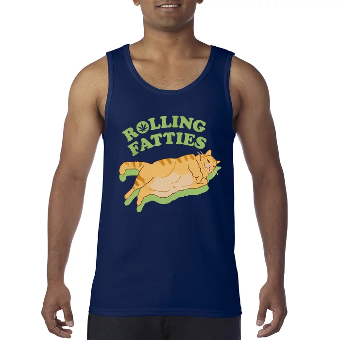 Rolling Fatties Funny Weed Cat Marijuana Tank Top