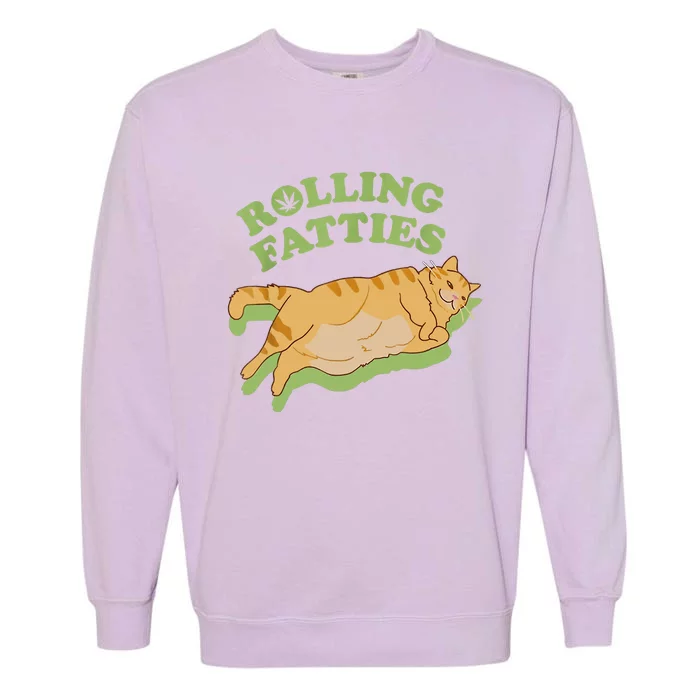 Rolling Fatties Funny Weed Cat Marijuana Garment-Dyed Sweatshirt