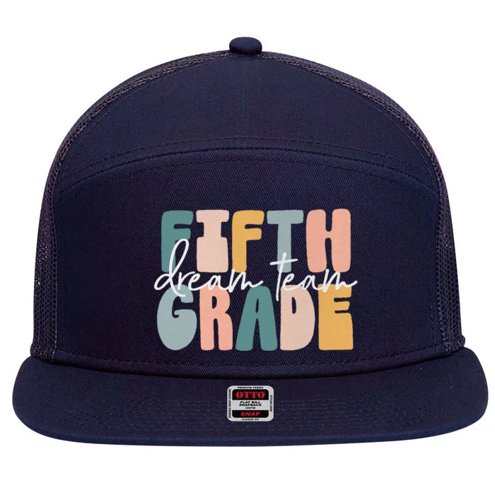 Retro Fifth Grade Dream Team Groovy Teacher Back To School 7 Panel Mesh Trucker Snapback Hat