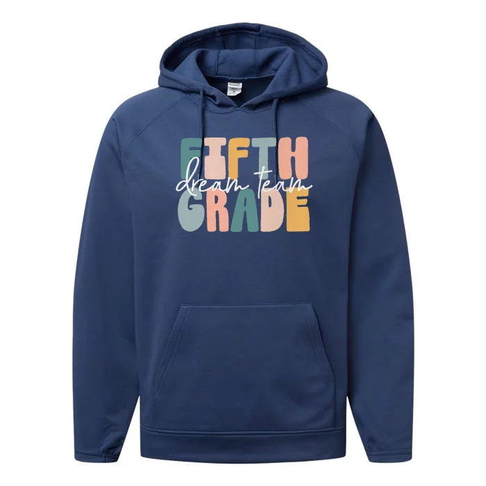 Retro Fifth Grade Dream Team Groovy Teacher Back To School Performance Fleece Hoodie