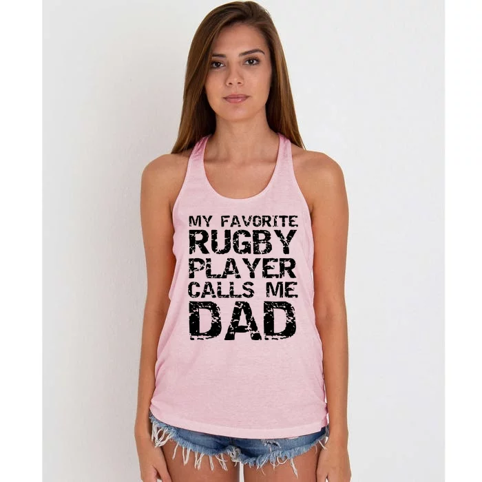 Rugby Father Gift Cool My Favorite Rugby Player Calls Me Dad Women's Knotted Racerback Tank