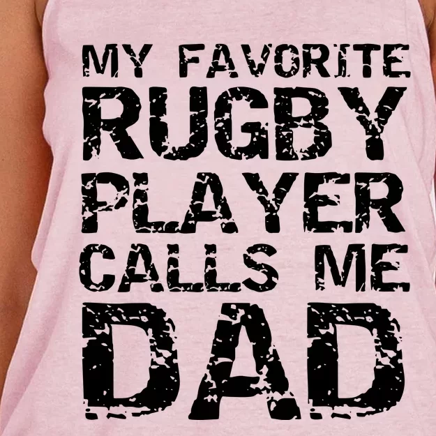 Rugby Father Gift Cool My Favorite Rugby Player Calls Me Dad Women's Knotted Racerback Tank