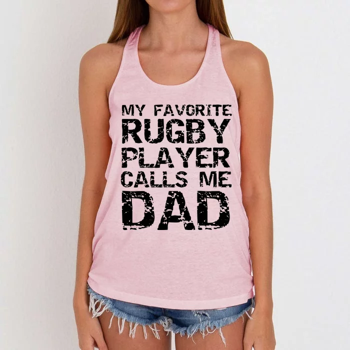 Rugby Father Gift Cool My Favorite Rugby Player Calls Me Dad Women's Knotted Racerback Tank