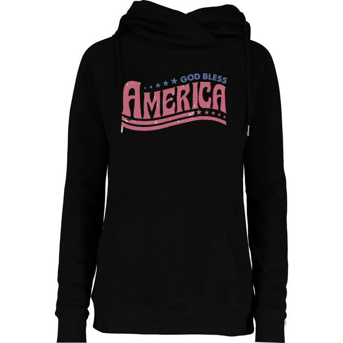 Retro Funny God Bless America Independence Day Womens Funnel Neck Pullover Hood