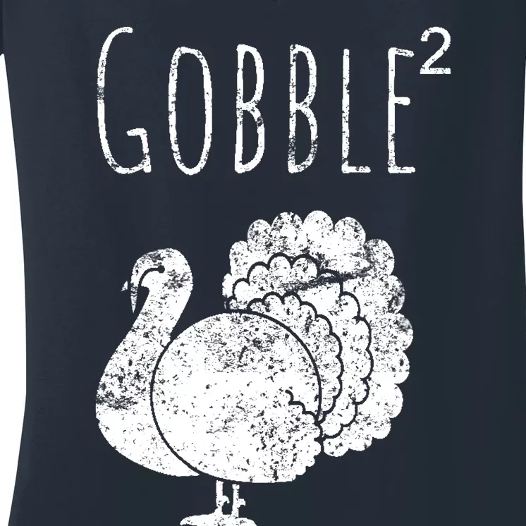 Retro Funny Gobble Squared Turkey Day Math Thanksgiving Joke Women's V-Neck T-Shirt