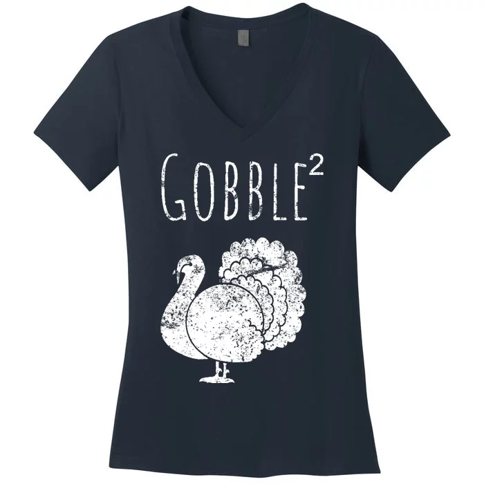 Retro Funny Gobble Squared Turkey Day Math Thanksgiving Joke Women's V-Neck T-Shirt