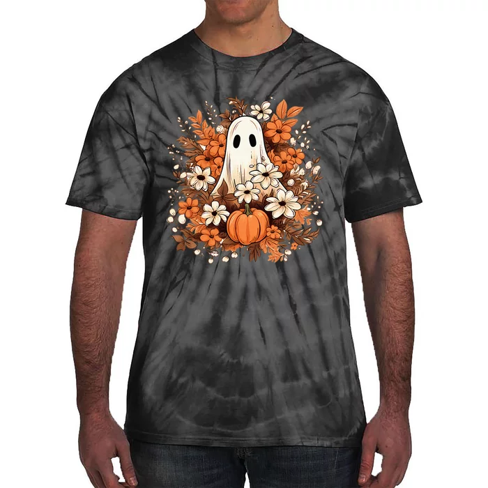 Retro Floral Ghost Cute Pumpkin Autumn Halloween Gothic Tie-Dye T-Shirt