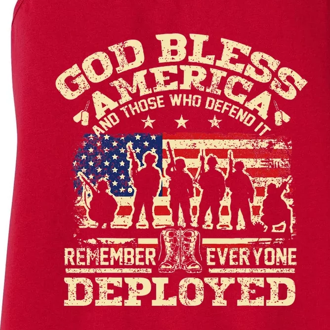 RED Friday God Bless America Remember Everyone Deployed Women's Racerback Tank