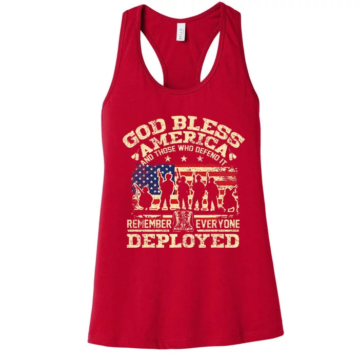 RED Friday God Bless America Remember Everyone Deployed Women's Racerback Tank