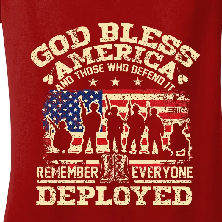 RED Friday God Bless America Remember Everyone Deployed Women's V-Neck T-Shirt