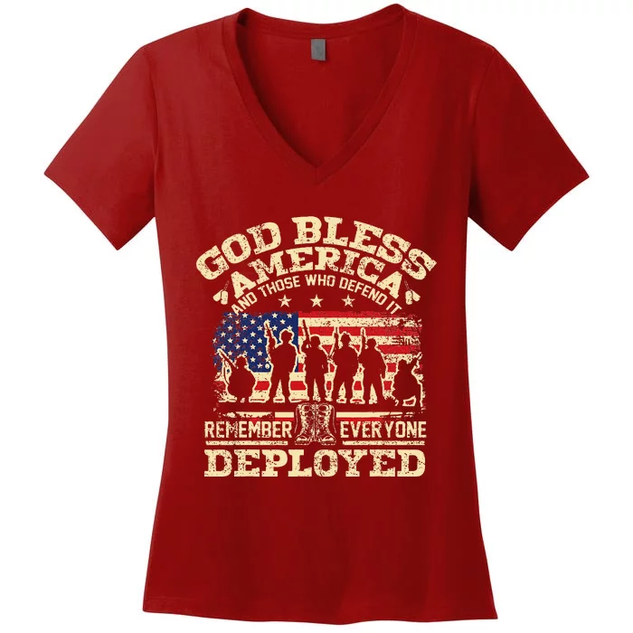 RED Friday God Bless America Remember Everyone Deployed Women's V-Neck T-Shirt