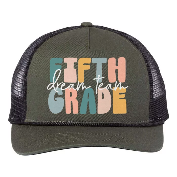 Retro Fifth Grade Dream Team Groovy Teacher Back To School Retro Rope Trucker Hat Cap