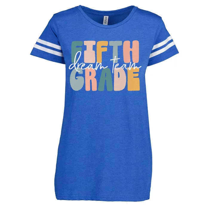 Retro Fifth Grade Dream Team Groovy Teacher Back To School Enza Ladies Jersey Football T-Shirt