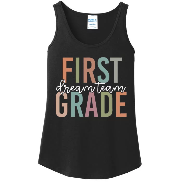 Retro First Grade Dream Team Groovy Teacher Back To School Ladies Essential Tank