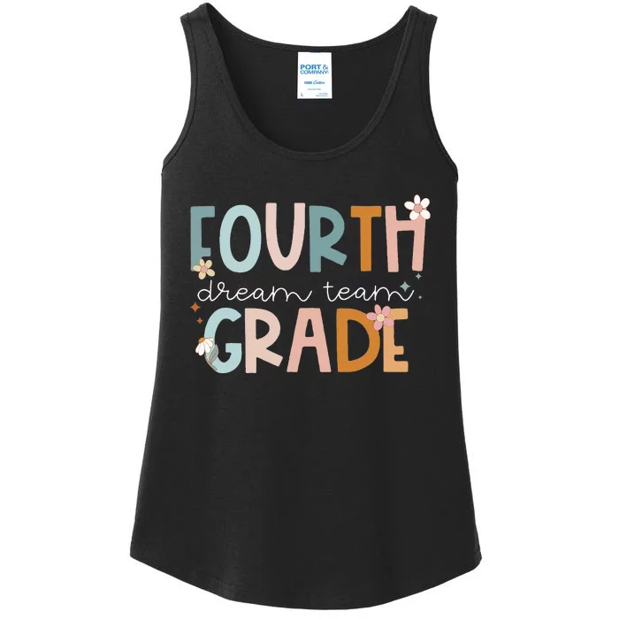 Retro Fourth Grade Dream Team Groovy Teacher Back To School Ladies Essential Tank