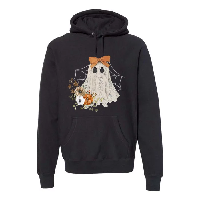 Retro Floral Ghost Cute Halloween Costume Funny Graphic Premium Hoodie