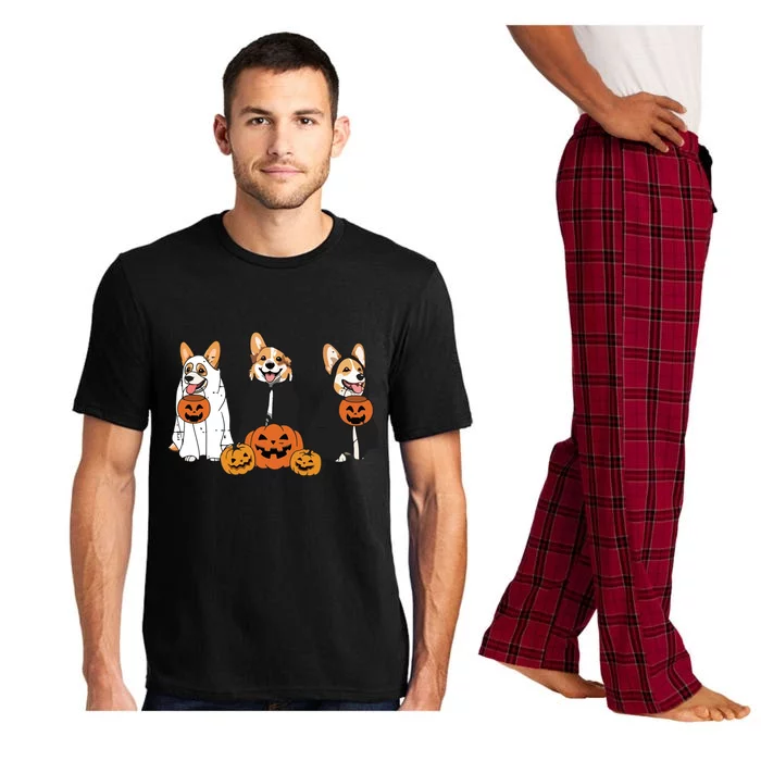 Retro Funny Ghost And Witch Corgi Dog Pumpkin Halloween Cute Sweatshirt Pajama Set