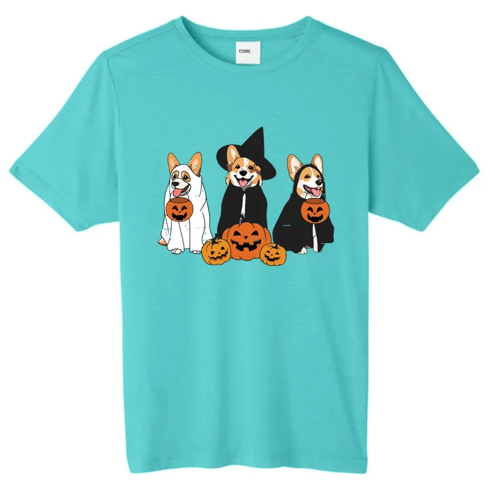 Retro Funny Ghost And Witch Corgi Dog Pumpkin Halloween Cute Sweatshirt ChromaSoft Performance T-Shirt