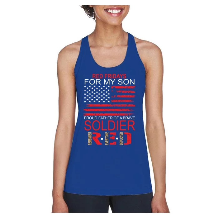 Red Friday Gift Proud Father Of Military Soldier Son Gift Women's Racerback Tank