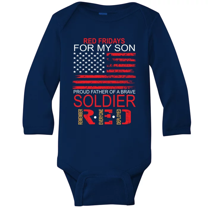 Red Friday Gift Proud Father Of Military Soldier Son Gift Baby Long Sleeve Bodysuit