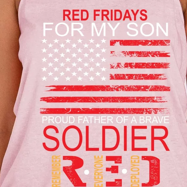 Red Friday Gift Proud Father Of Military Soldier Son Gift Women's Knotted Racerback Tank