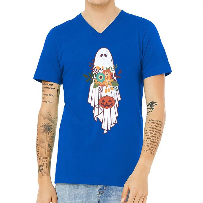 Retro Flower Ghost Great Gift V-Neck T-Shirt