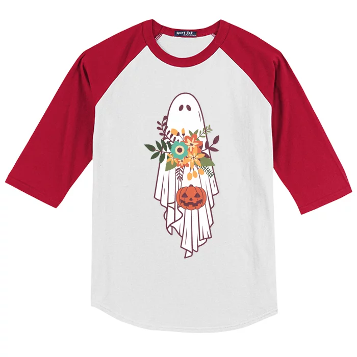 Retro Flower Ghost Gift Kids Colorblock Raglan Jersey