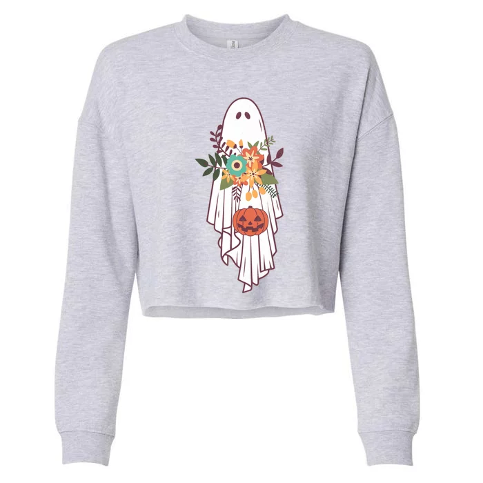 Retro Flower Ghost Gift Cropped Pullover Crew