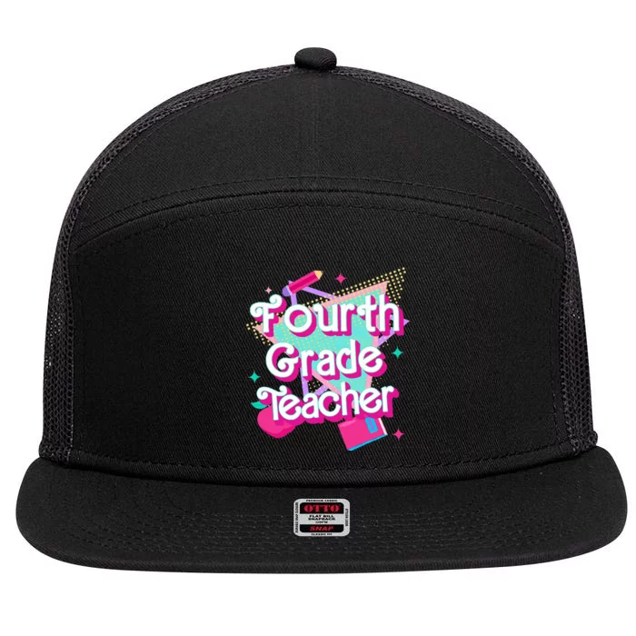 Retro Fourth Grade Teacher Student Back To School Pink 90s 7 Panel Mesh Trucker Snapback Hat