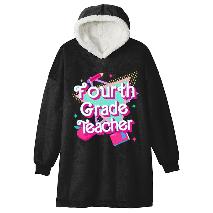 Retro Fourth Grade Teacher Student Back To School Pink 90s Hooded Wearable Blanket