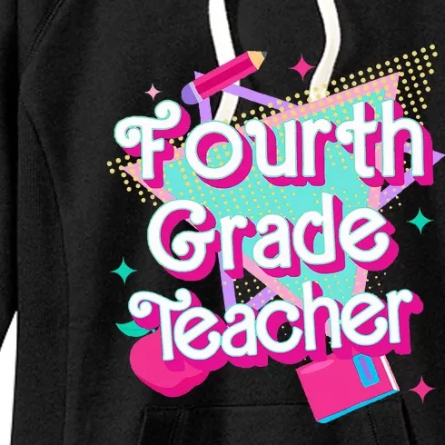 Retro Fourth Grade Teacher Student Back To School Pink 90s Women's Fleece Hoodie