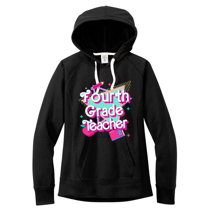 Retro Fourth Grade Teacher Student Back To School Pink 90s Women's Fleece Hoodie