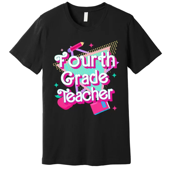 Retro Fourth Grade Teacher Student Back To School Pink 90s Premium T-Shirt