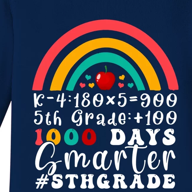 Rainbow Fifth Grade Teacher 1000 Days Smarter 5Th Grade Funny Gift Baby Long Sleeve Bodysuit