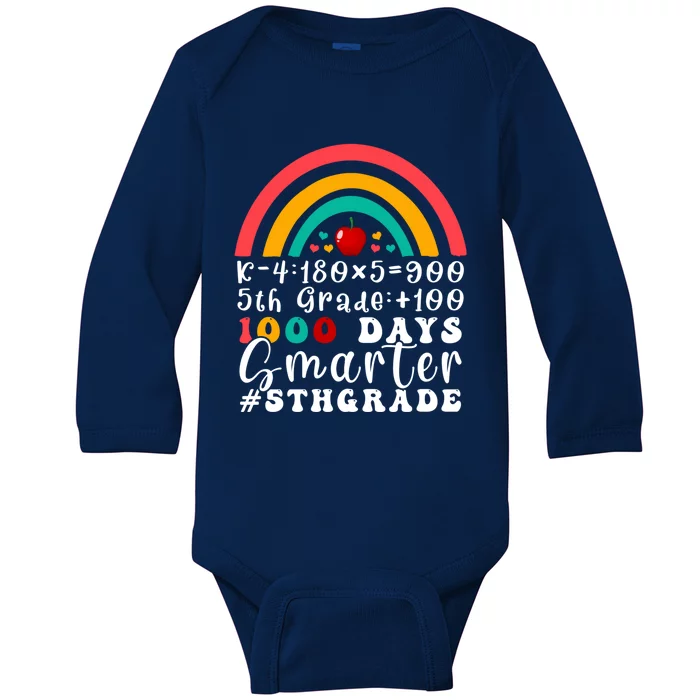 Rainbow Fifth Grade Teacher 1000 Days Smarter 5Th Grade Funny Gift Baby Long Sleeve Bodysuit