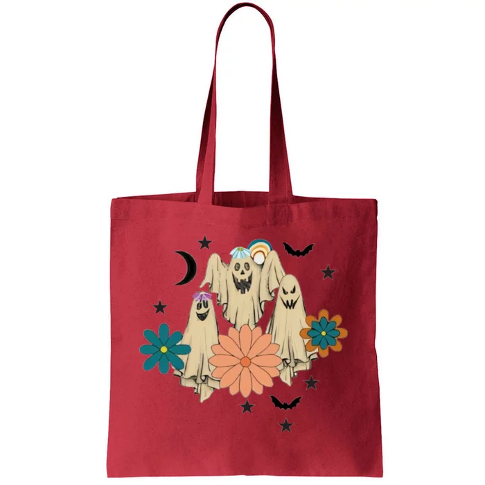 Retro Floral Ghost Halloween Spooky Season Halloween Party Tote Bag