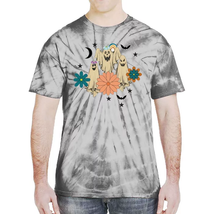 Retro Floral Ghost Halloween Spooky Season Halloween Party Tie-Dye T-Shirt