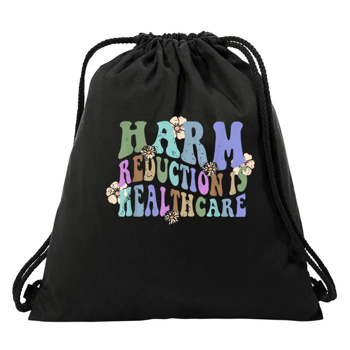 Retro Flower Harm Reduction Healthcare Overdose Awareness Drawstring Bag