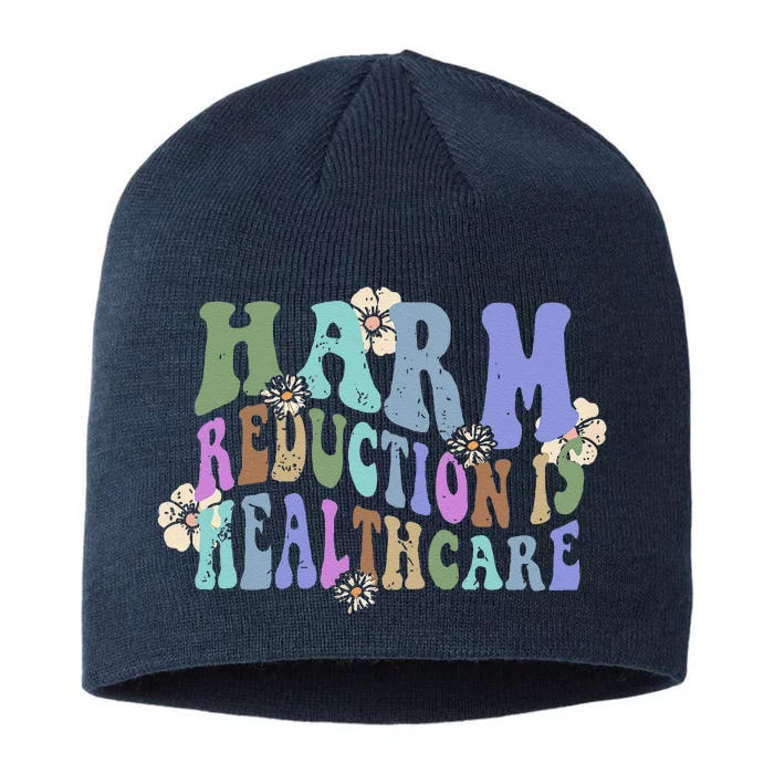 Retro Flower Harm Reduction Healthcare Overdose Awareness 8 1/2in Sustainable Knit Beanie