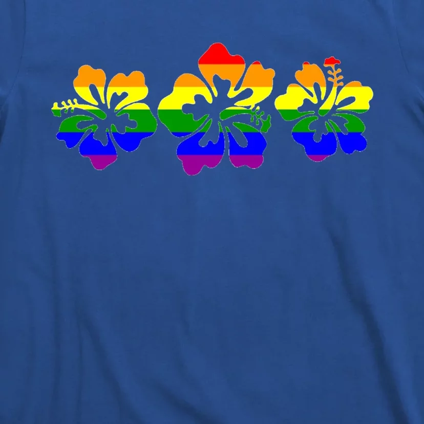 Rainbow Flag Hibiscus Flowers Hawaiian Lgbt Great Gift T-Shirt