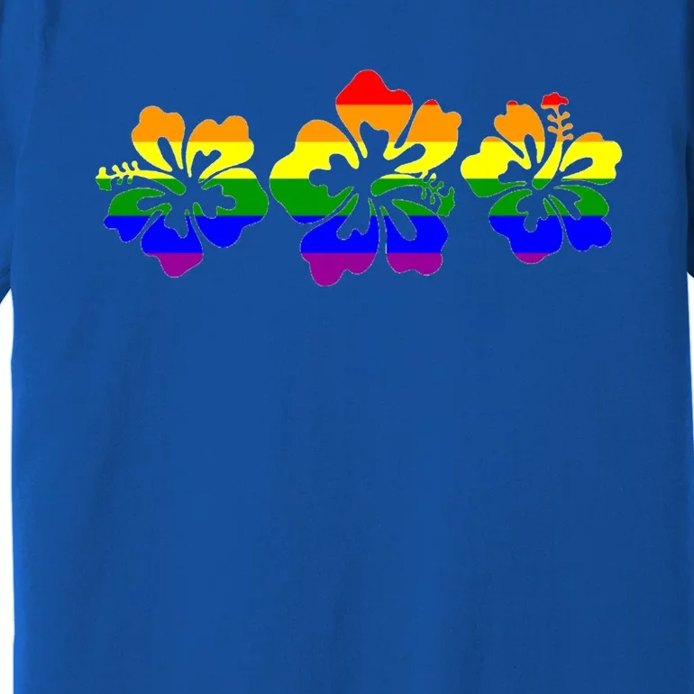 Rainbow Flag Hibiscus Flowers Hawaiian Lgbt Great Gift Premium T-Shirt