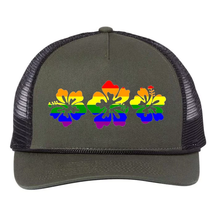 Rainbow Flag Hibiscus Flowers Hawaiian Lgbt Great Gift Retro Rope Trucker Hat Cap