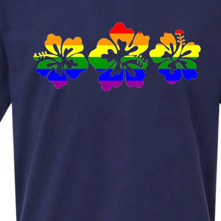 Rainbow Flag Hibiscus Flowers Hawaiian Lgbt Great Gift Sueded Cloud Jersey T-Shirt