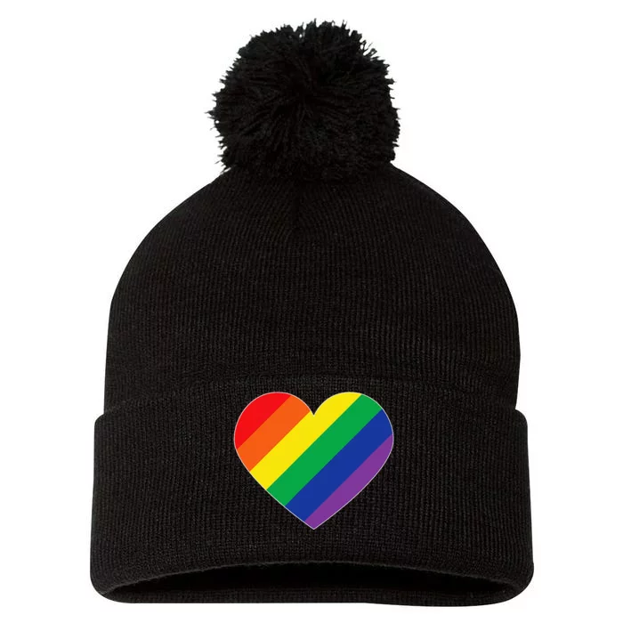 Rainbow Flag Heart Pom Pom 12in Knit Beanie