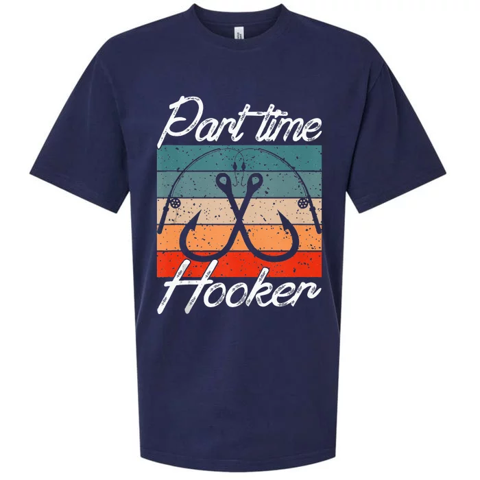 Retro Fishing Hooks Part Time Hooker Funny Fishing Sueded Cloud Jersey T-Shirt