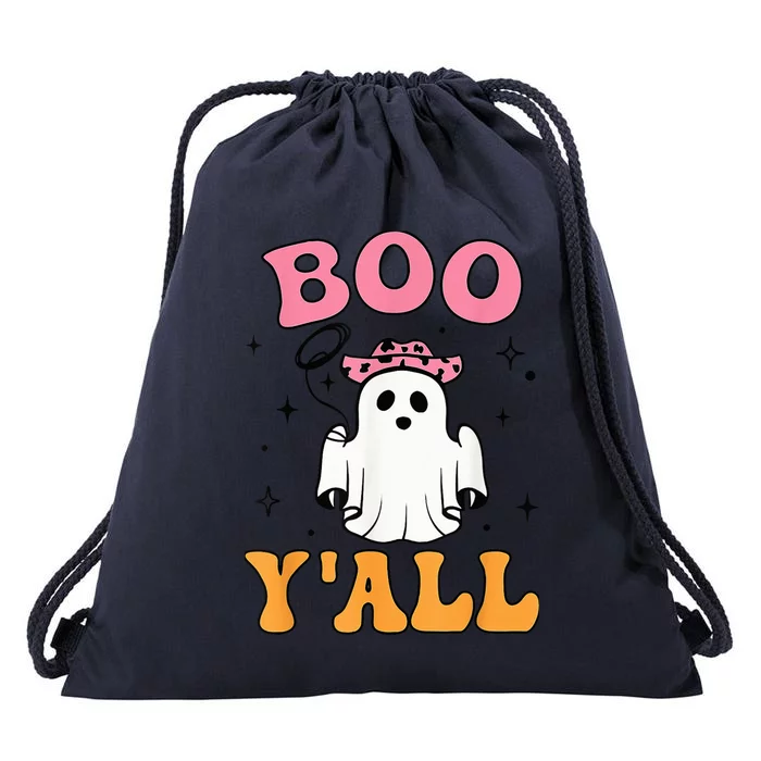 Retro Funny Halloween Ghost Boo Y'all Cute Spooky Season Drawstring Bag