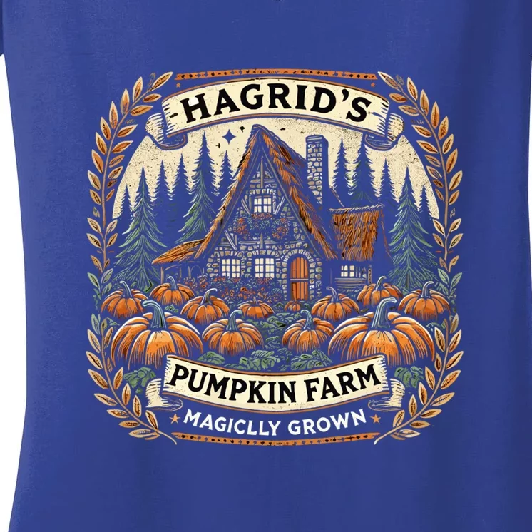 Retro Fall HagridS Pumpkin Farm Patch Autumn Fall HagridS Gift Women's V-Neck T-Shirt