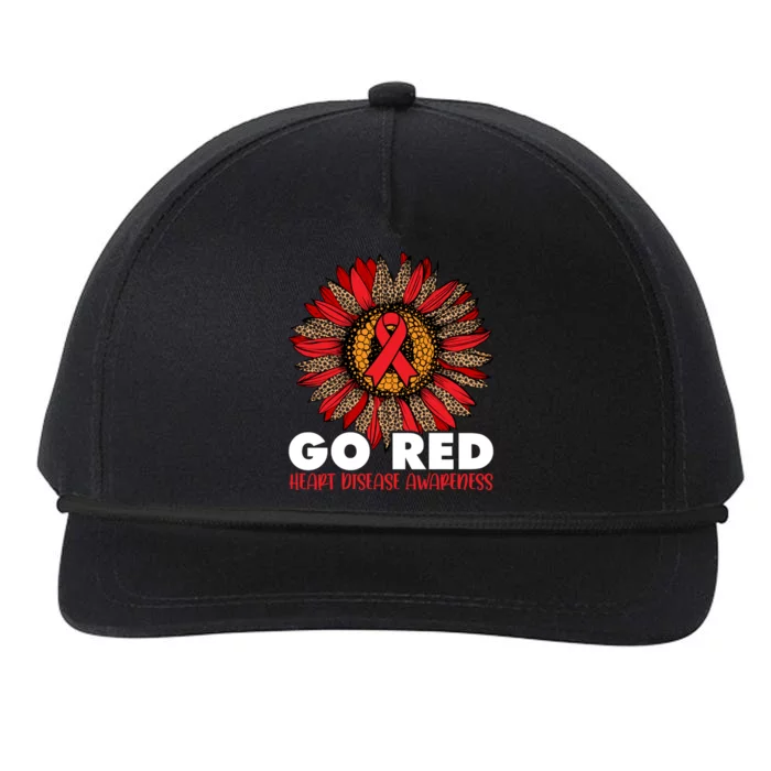 Red For Heart Disease Awareness Month Ribbon Sunflower Gift Snapback Five-Panel Rope Hat